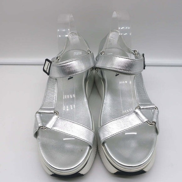 Prada Platform Ankle Strap Sandals Silver Metallic Leather Size 41 - Picture 4 of 11